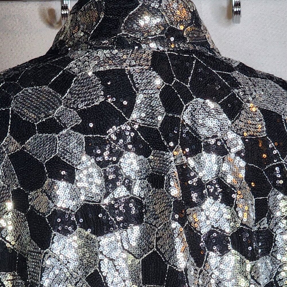 Chico's Black Silver Sequin Twilight Dazzle Tropez Poly Jacket Sz Chico 3 US XL - Picture 12 of 16